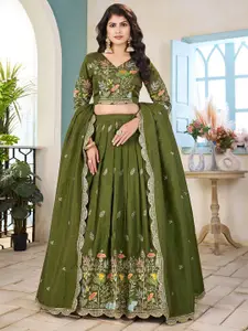 SHOPGARB Embroidered Thread Work Semi-Stitched Lehenga & Unstitched Blouse With Dupatta