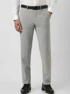 Van Heusen Men Self Design Slim Fit Mid-Rise Formal Trousers