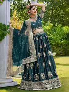 ODETTE Floral Embroidered Semi-Stitched Lehenga & Unstitched Blouse With Dupatta