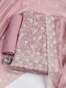 Meena Bazaar Floral Embroidered Thread Work Unstitched Dress Material