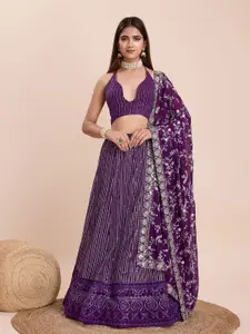 ODETTE Floral Embroidered Semi-Stitched Lehenga & Unstitched Blouse With Dupatta