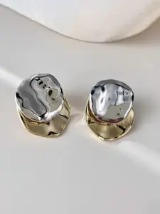 KRENOZ Rhodium-Plated Textured Contemporary Studs