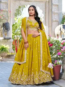 BAESD Embroidered Sequinned Silk Semi-Stitched Lehenga & Unstitched Blouse With Dupatta