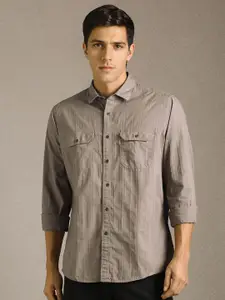 Louis Philippe Jeans Men Textured Spread Collar Pure Cotton Casual Shirt