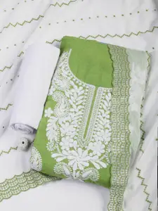 Meena Bazaar Floral Embroidered Thread Work Unstitched Dress Material