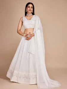 ODETTE Embroidered Thread Work Semi-Stitched Lehenga & Unstitched Blouse With Dupatta