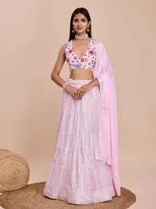 ODETTE Embroidered Sequinned Semi-Stitched Lehenga & Unstitched Blouse With Dupatta