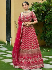 ODETTE Embroidered Sequinned Semi-Stitched Lehenga & Unstitched Blouse With Dupatta