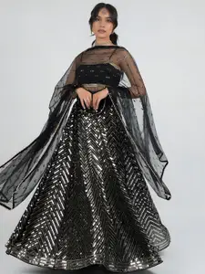 ODETTE Geometric Embroidered Semi-Stitched Lehenga & Unstitched Blouse With Dupatta