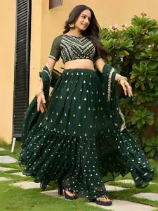 ODETTE Embroidered Sequinned Semi-Stitched Lehenga & Unstitched Blouse With Dupatta