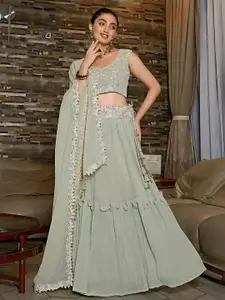 ODETTE Embroidered Sequinned Semi-Stitched Lehenga & Unstitched Blouse With Dupatta
