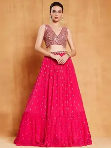 ODETTE Floral Embroidered Semi-Stitched Lehenga & Unstitched Blouse With Dupatta