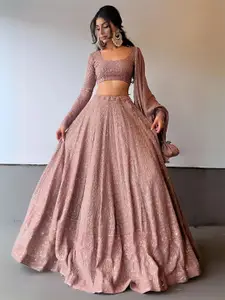 ODETTE Embroidered Thread Work Semi-Stitched Lehenga & Unstitched Blouse With Dupatta