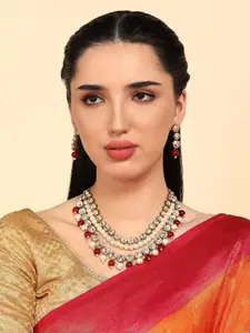 Anouk Copper-Plated Kundan Studded And Beaded Layered Statement Necklace