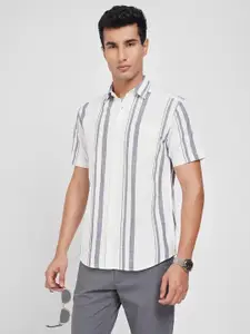 Peregrine by Pantaloons Vertical Striped Spread Collar Short Sleeves Pure Cotton Shirt