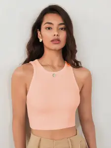TOOCHKI Women Round Neck Ribbed Tank Crop Top