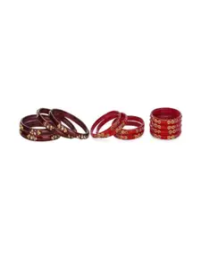 Somil Elegant Women Maroon & Red Pack Of 12 Handmade Traditional Glass Bangle Set
