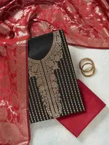 Koskii Floral Woven Design Zari Banarasi Unstitched Dress Material