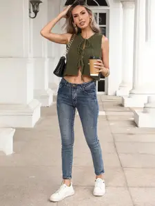 DressBerry Women Tie Up Neck Crop Sweater Vest