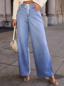 all about you Women Wide Leg High-Rise Light Fade Jeans