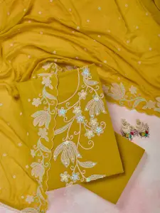 Koskii Floral Embroidered Beads and Stones Unstitched Dress Material