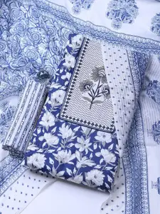 Meena Bazaar Floral Embroidered Thread Work Unstitched Dress Material