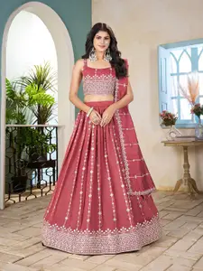 SHOPGARB Embroidered Thread Work Semi-Stitched Lehenga & Blouse With Dupatta