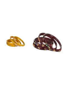 Somil Combo Bangle Set For Women | Traditional Daily Bangles | Perfect For Parties & Functions, Combo Of 2 Set, Yellow, Maroon