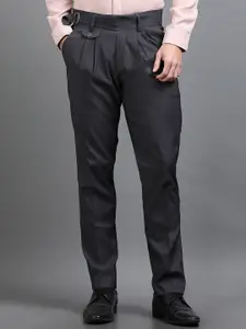 PAUL STREET Men Classic Straight Fit Mid-Rise Pleated Formal Trousers