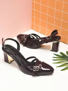 Froh Feet Women Pointed Toe Block Heel Mules With Buckles