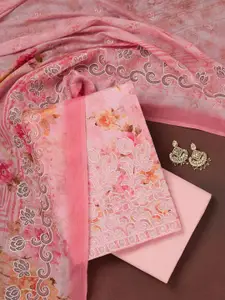 Koskii Floral Embroidered Sequinned Linen Unstitched Dress Material