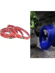 Somil Elegant Combo Glass Bangle Set | Handmade Traditional Chudi For Women | Perfect For Daily & Occasion Use, Combo Of 2 Set, Gajri, Blue