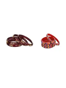 Somil Elegant Combo Glass Bangle Set | Handmade Traditional Chudi For Women | Perfect For Daily & Occasion Use, Combo Of 2 Set, Maroon, Multicolor