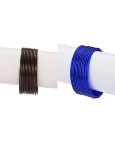 SOMIL Set Of 24 Brown and Blue Glass  Bangles