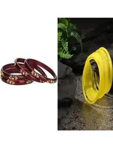 Somil Elegant Combo Glass Bangle Combo Of 2 Set, Maroon, Yellow