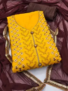 KALINI Floral Embroidered Beads & Stones Chanderi Cotton Unstitched Dress Material