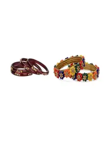 SOMIL Set of 6 Stones Studded Glass Bangles