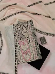 Koskii Floral Printed Sequinned Unstitched Dress Material