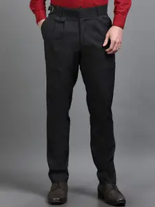 PAUL STREET Men Solid Mid-Rise Straight Fit Easy Wash Pleated Formal Trousers