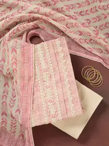 Koskii Floral Printed Thread Work Unstitched Dress Material