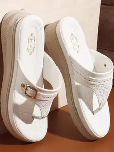 Denill Women White Ethnic Style T-Strap Causal Flats Sandals