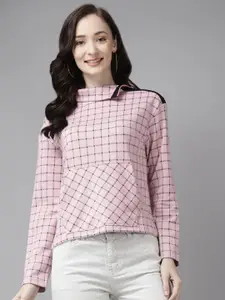 The Roadster Lifestyle Co. Women Checked Turtle Neck Pure Cotton Pullover Sweatshirt