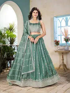SHOPGARB Embroidered Thread Work Semi-Stitched Lehenga & Unstitched Blouse With Dupatta