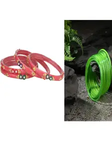 Somil Elegant Combo Glass Bangle Set | Handmade Traditional Chudi For Women | Perfect For Daily & Occasion Use, Combo Of 2 Set, Gajri, Totai