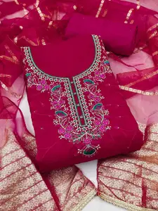 KALINI Floral Embroidered Sequinned Silk Chiffon Unstitched Dress Material