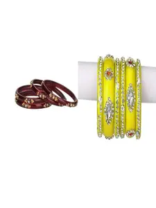 Somil Elegant Combo Glass Bangle Set | Handmade Traditional Chudi For Women | Perfect For Daily & Occasion Use, Combo Of 2 Set, Maroon, Yellow
