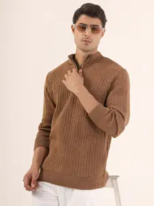 KVETOO Men Ribbed Mock Collar Half Zipper Pullover