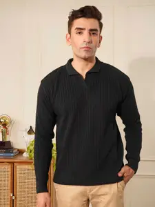 KVETOO Men Ribbed Polo Collar Full Sleeve Pullover