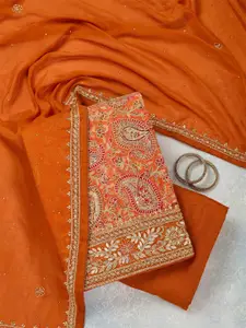 Koskii Paisley Embroidered Beads And Stones Unstitched Dress Material