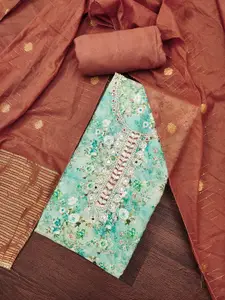 KALINI Floral Embroidered Beads & Stones Banarasi Cotton Unstitched Dress Material